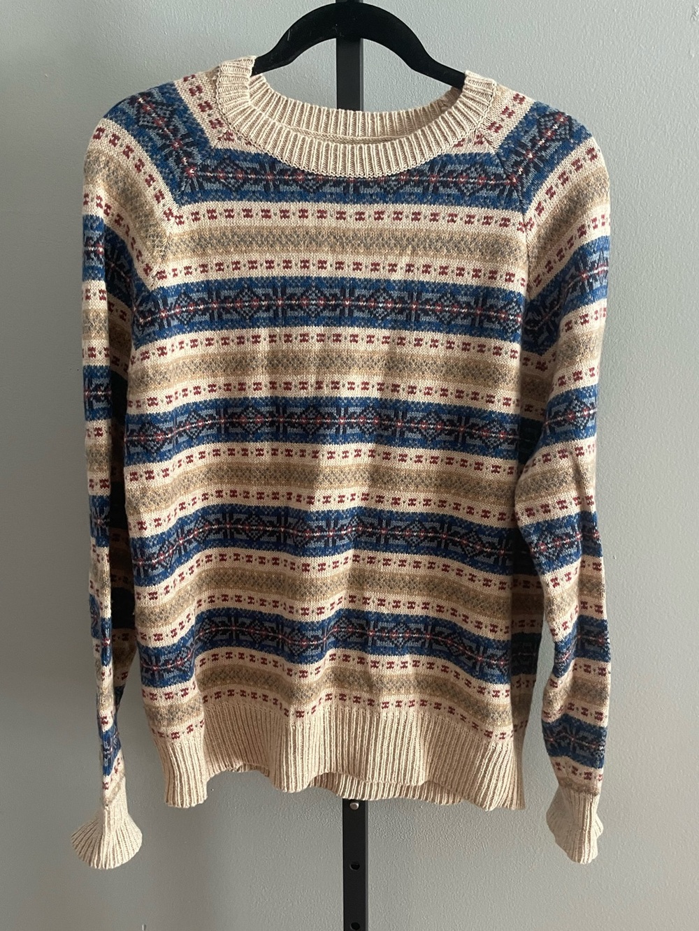 J Crew Wool Blend Fair Isle Print Crew Neck Sweater Size Medium